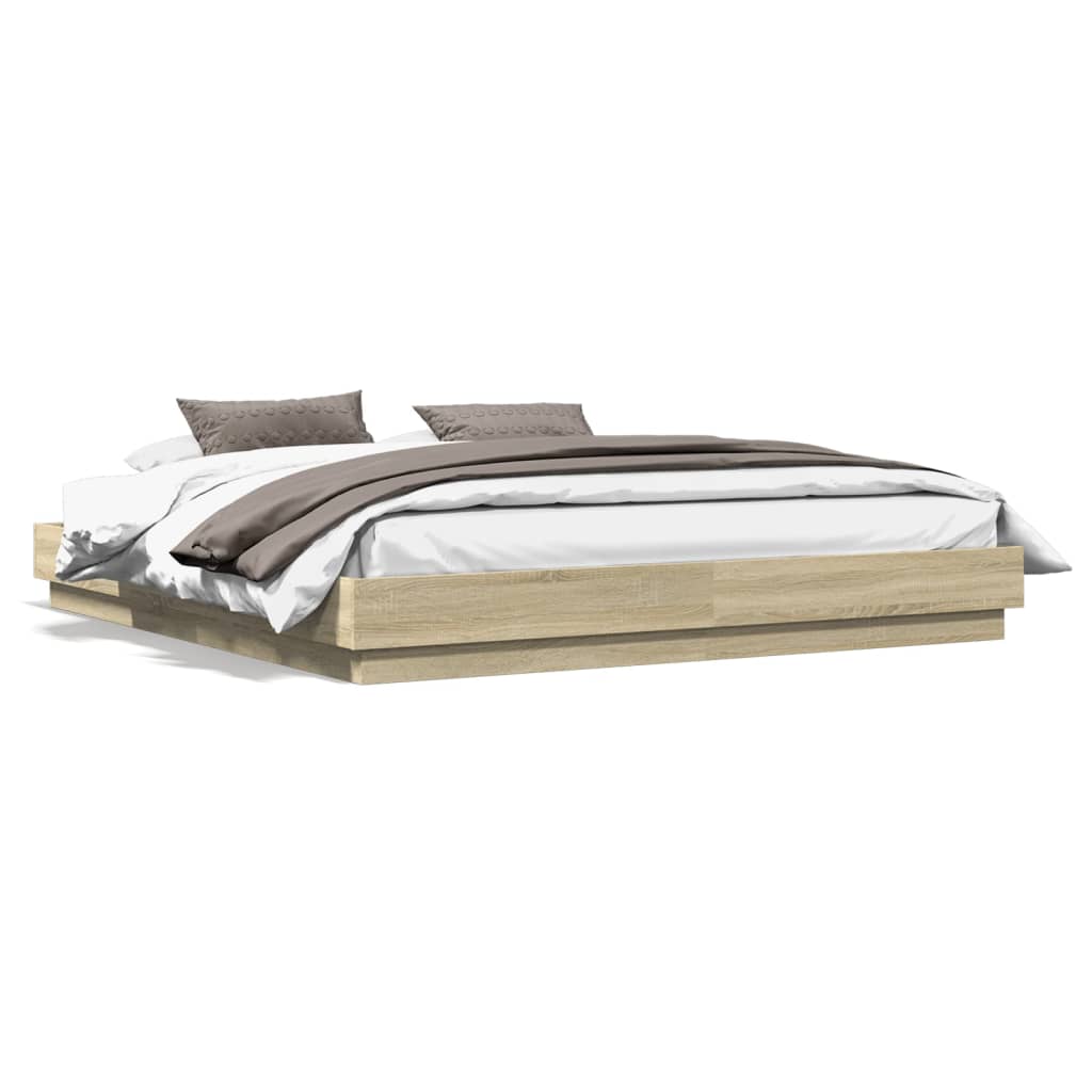 Bedframe bewerkt hout sonoma eikenkleurig 200x200 cm is nu te koop bij PeponiXL, paradijselijk wonen!