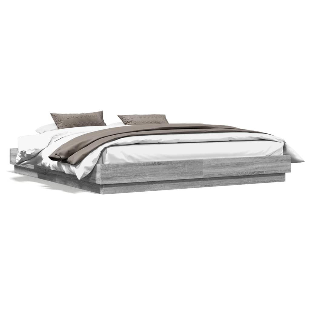 Bedframe bewerkt hout grijs sonoma eikenkleurig 180x200 cm is nu te koop bij PeponiXL, paradijselijk wonen!