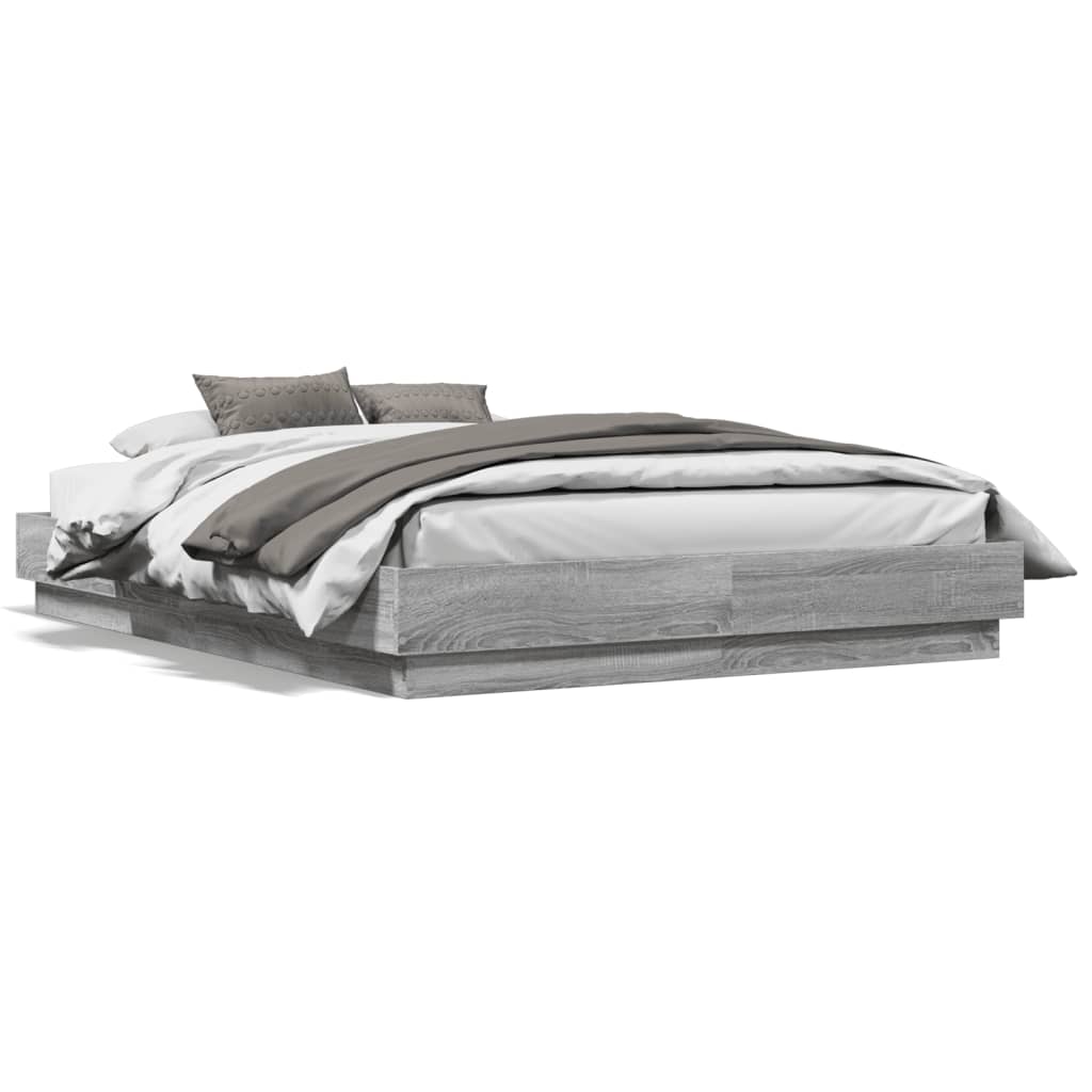 Bedframe bewerkt hout grijs sonoma eikenkleurig 135x190 cm is nu te koop bij PeponiXL, paradijselijk wonen!