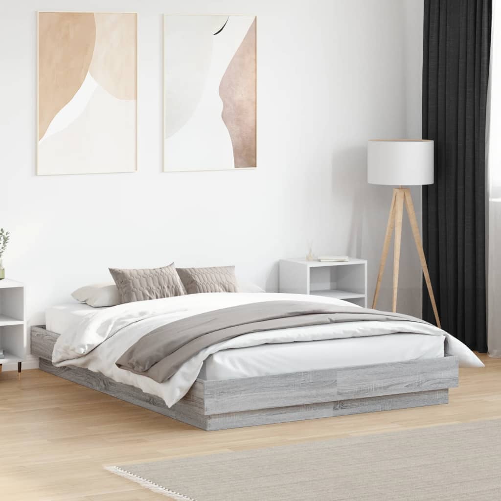 Bedframe bewerkt hout grijs sonoma eikenkleurig 120x190 cm is nu te koop bij PeponiXL, paradijselijk wonen!