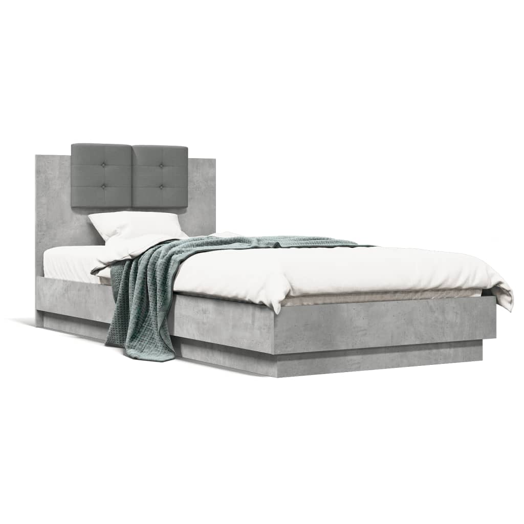 Bedframe met hoofdeinde bewerkt hout betongrijs 100x200 cm is nu te koop bij PeponiXL, paradijselijk wonen!