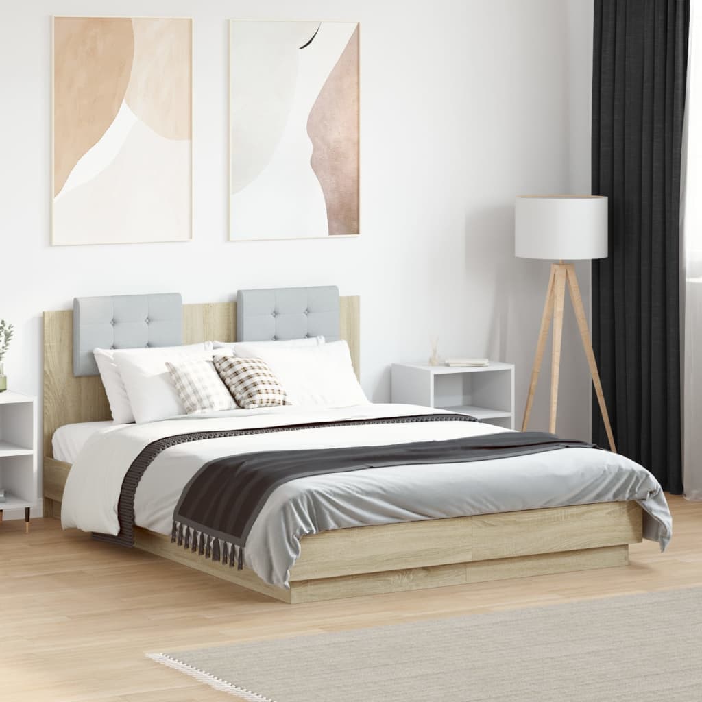 Bedframe met hoofdbord en LED sonoma eikenkleurig 120x190 cm is nu te koop bij PeponiXL, paradijselijk wonen!