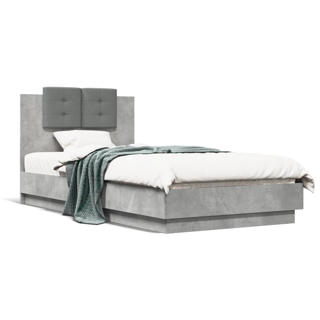 Bedframe met hoofdbord en LED-verlichting betongrijs 75x190 cm is nu te koop bij PeponiXL, paradijselijk wonen!