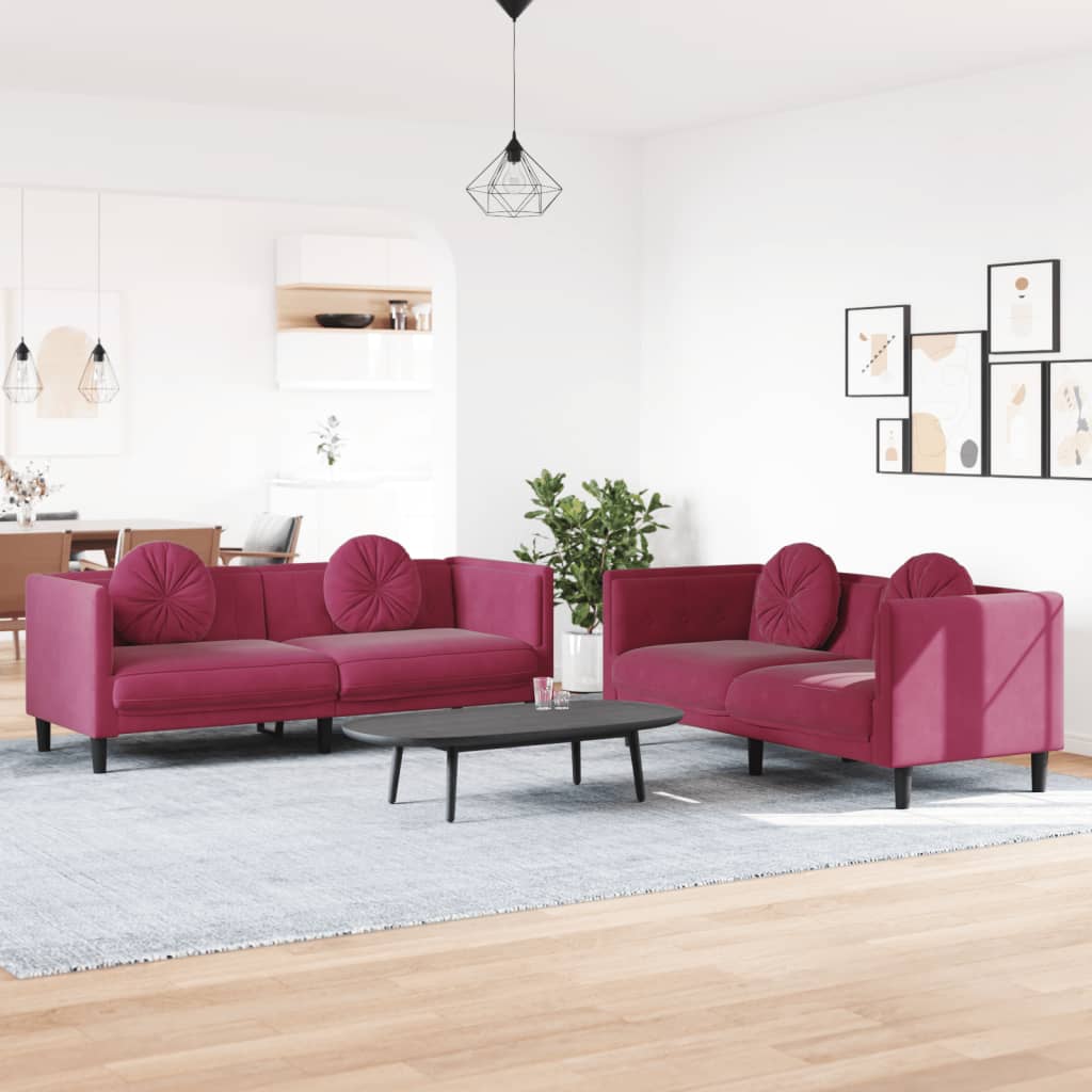 2-delige Loungeset met kussens fluweel wijnrood is nu te koop bij PeponiXL, paradijselijk wonen!