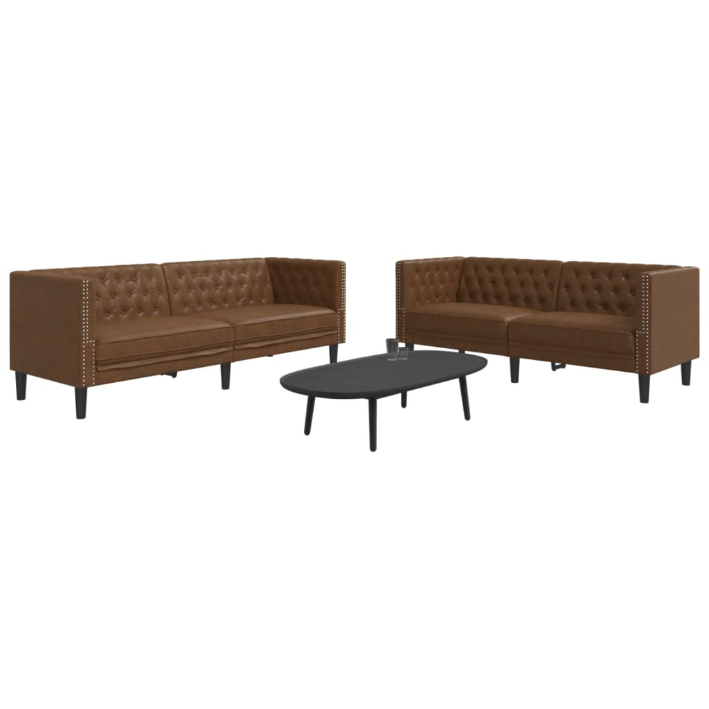 2-delige Loungeset Chesterfield-stijl kunstsuède bruin is nu te koop bij PeponiXL, paradijselijk wonen!
