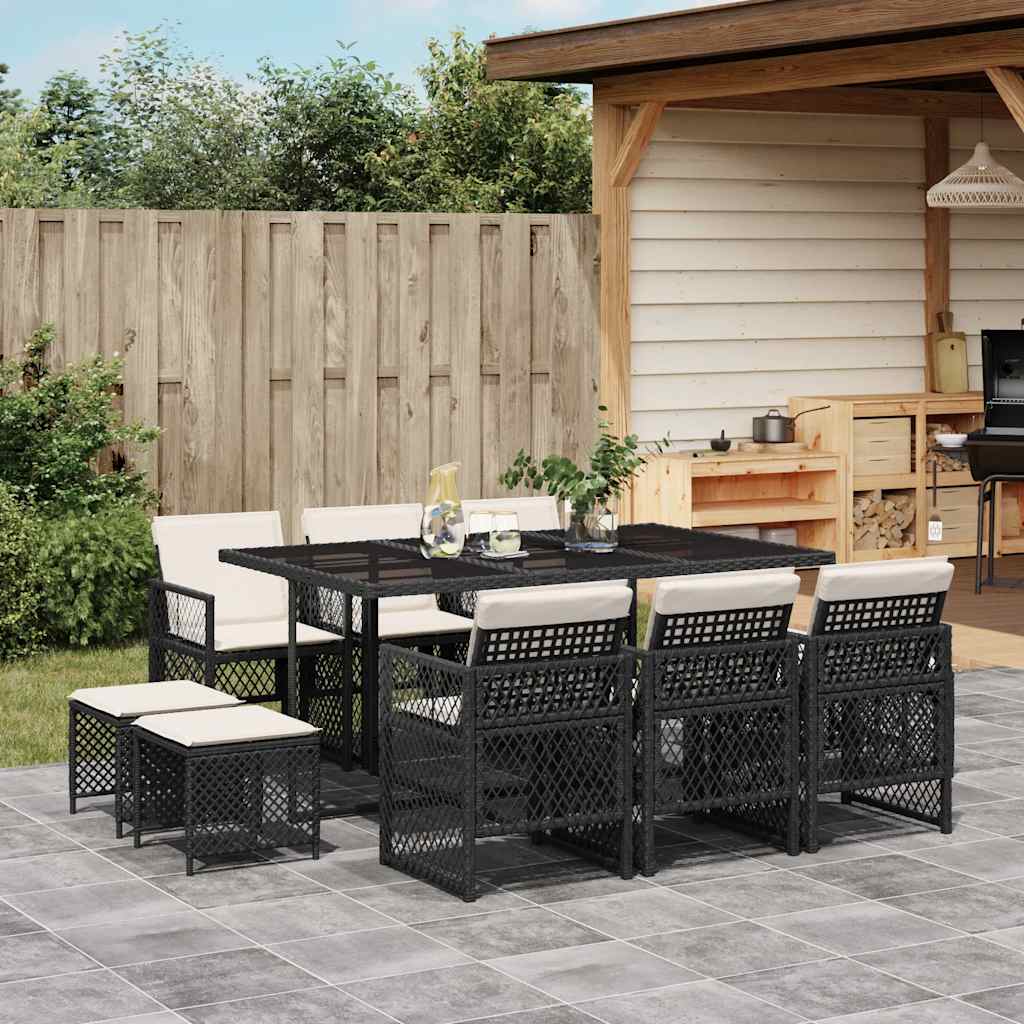 11-delige Tuinset met kussens poly rattan zwart is nu te koop bij PeponiXL, paradijselijk wonen!