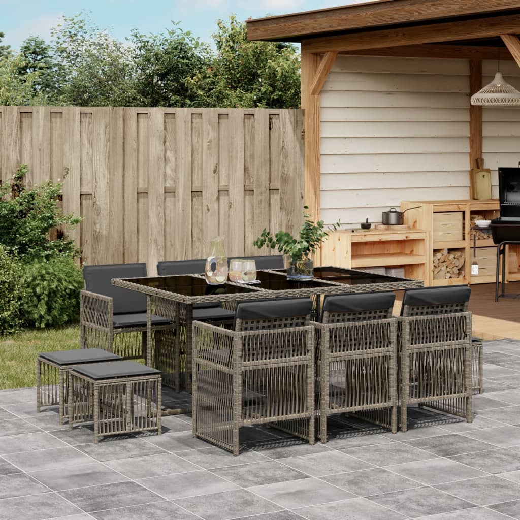 11-delige Tuinset met kussens poly rattan grijs is nu te koop bij PeponiXL, paradijselijk wonen!