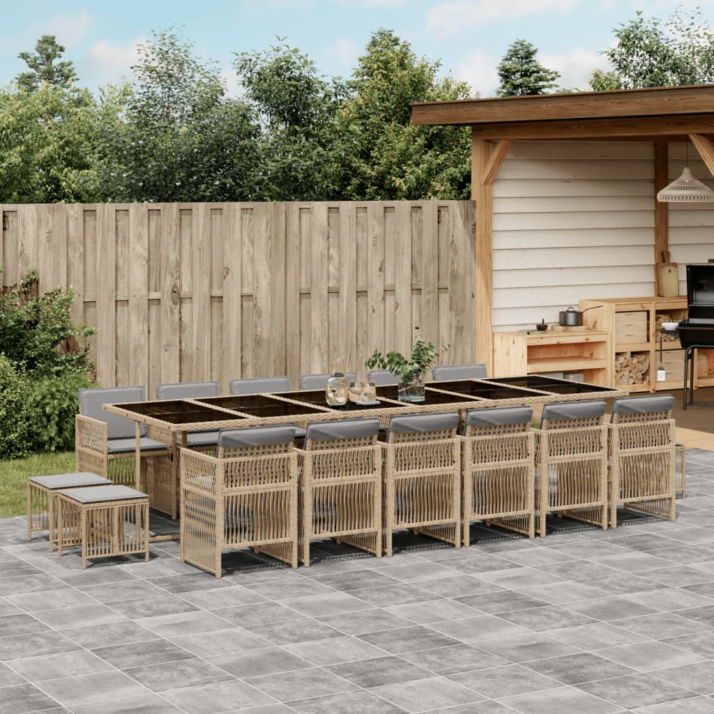 17-delige Tuinset met kussens poly rattan gemengd beige is nu te koop bij PeponiXL, paradijselijk wonen!
