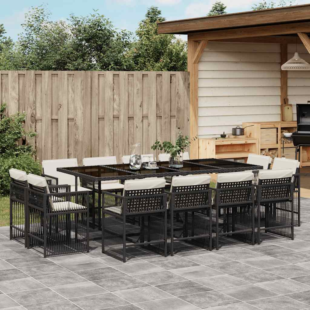 13-delige Tuinset met kussens poly rattan zwart is nu te koop bij PeponiXL, paradijselijk wonen!