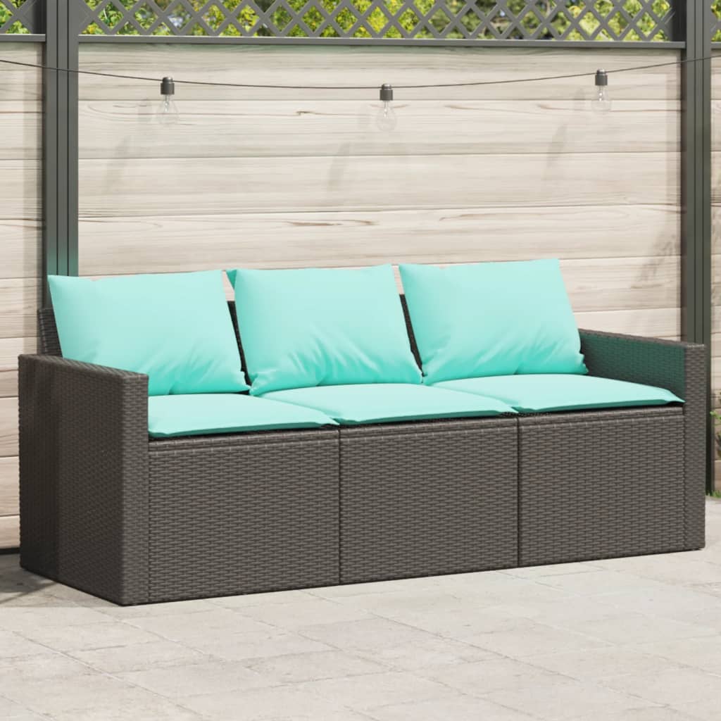 Tuinbank 3-zits met kussens poly rattan zwart is nu te koop bij PeponiXL, paradijselijk wonen!