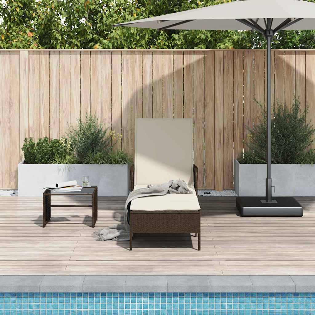Ligstoel Bruin en Crème Wit 55 x 200 x 92 cm poly rattan is nu te koop bij PeponiXL, paradijselijk wonen!