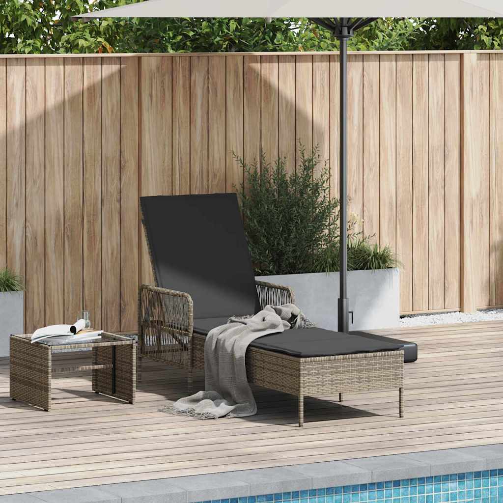 Ligstoel Grijs en Donkergrijs 200 x 55 x 92 cm poly rattan is nu te koop bij PeponiXL, paradijselijk wonen!