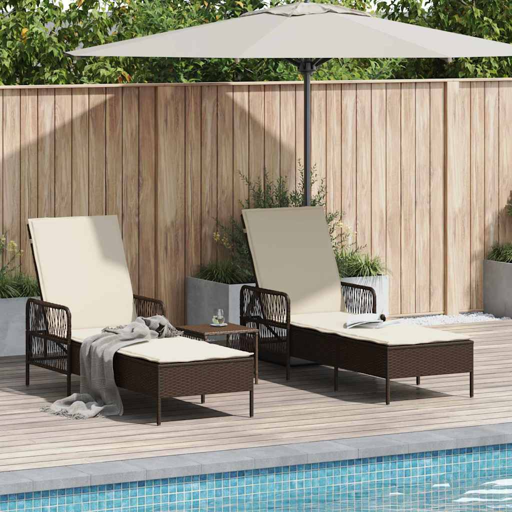 Ligstoel 3 pcs Bruin en Crème Wit 200 x 55 x 92 cm poly rattan is nu te koop bij PeponiXL, paradijselijk wonen!