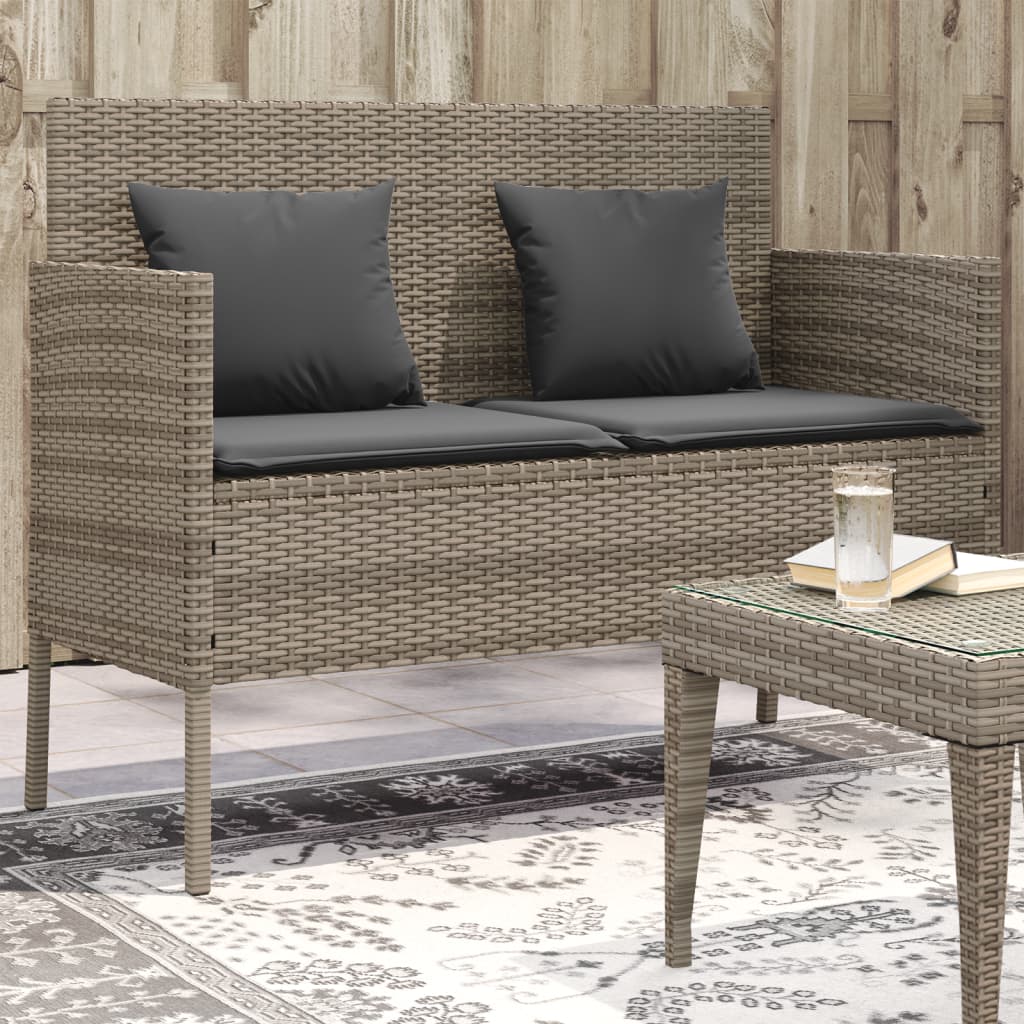 Tuinbank met kussens poly rattan grijs is nu te koop bij PeponiXL, paradijselijk wonen!