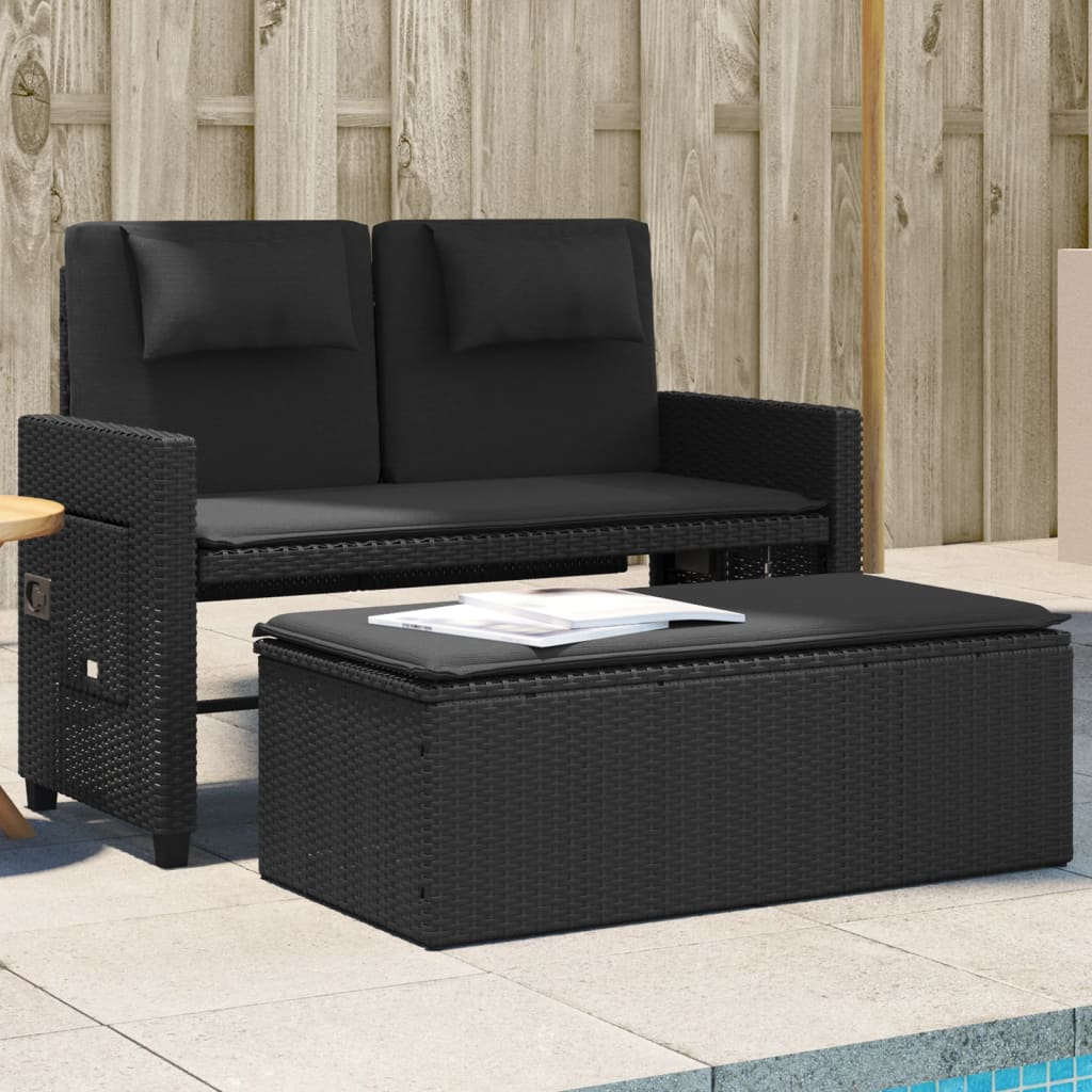Tuinbankje verstelbaar met kussens poly rattan zwart is nu te koop bij PeponiXL, paradijselijk wonen!