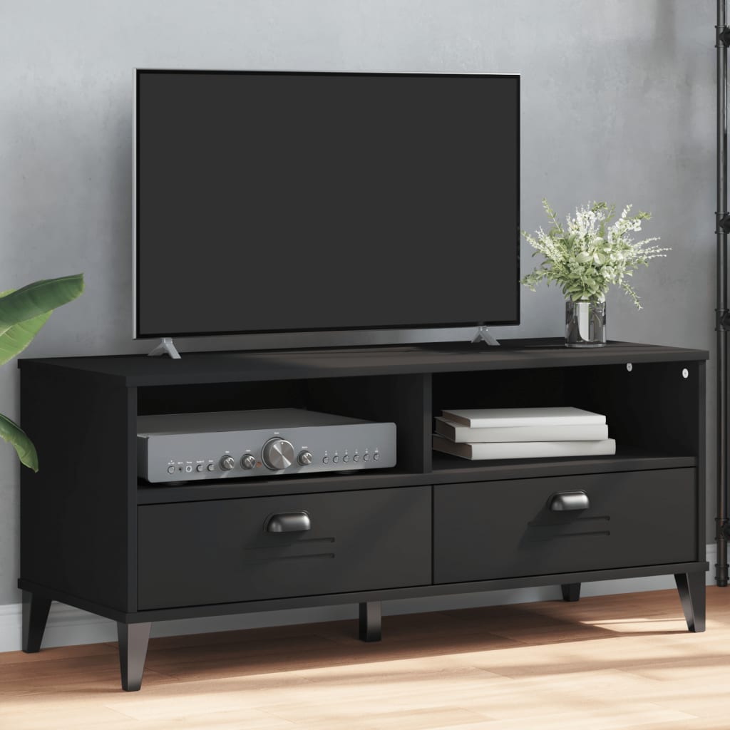Tv-meubel VIKEN bewerkt hout zwart is nu te koop bij PeponiXL, paradijselijk wonen!