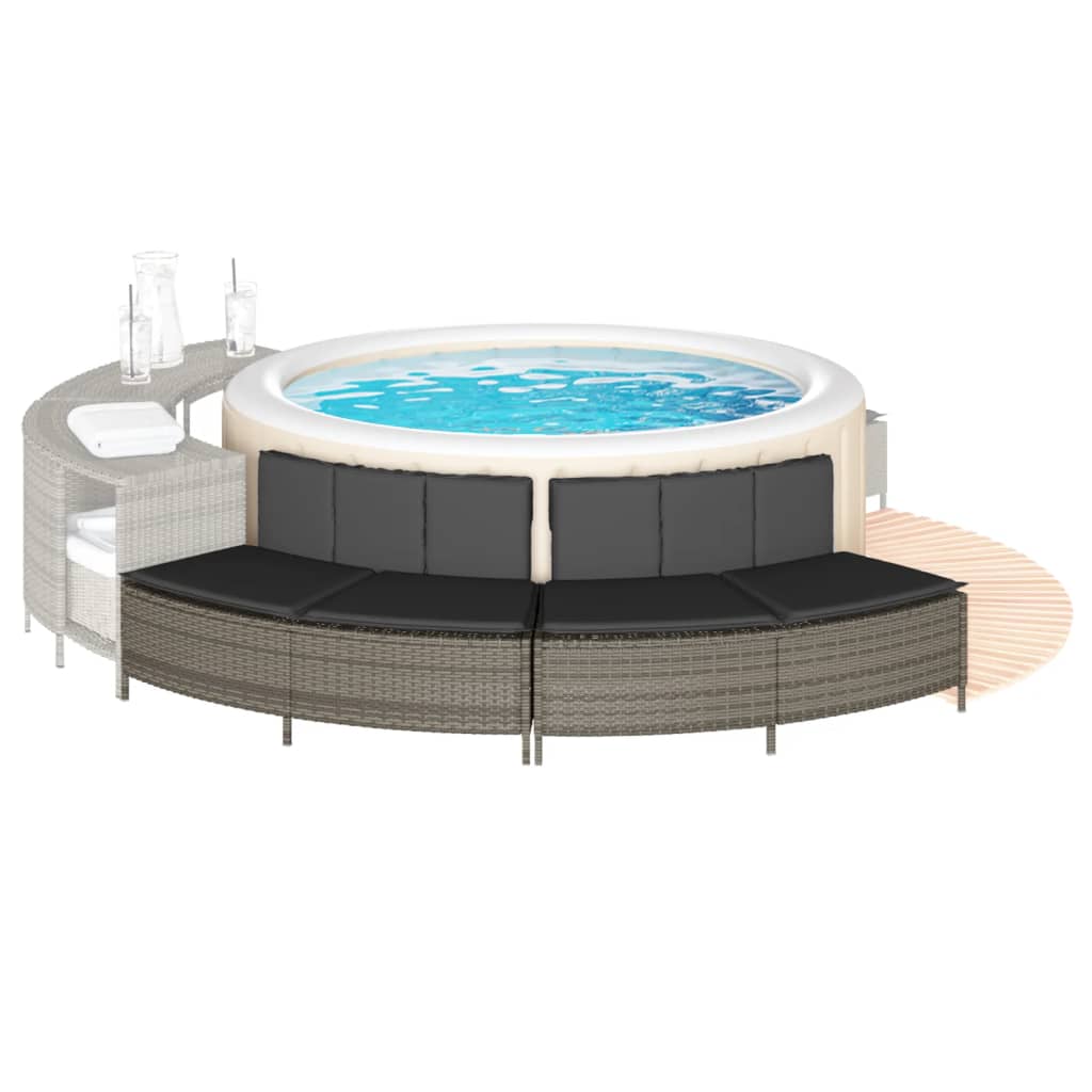 Hottub-bankjes met kussens 2 st poly rattan grijs is nu te koop bij PeponiXL, paradijselijk wonen!