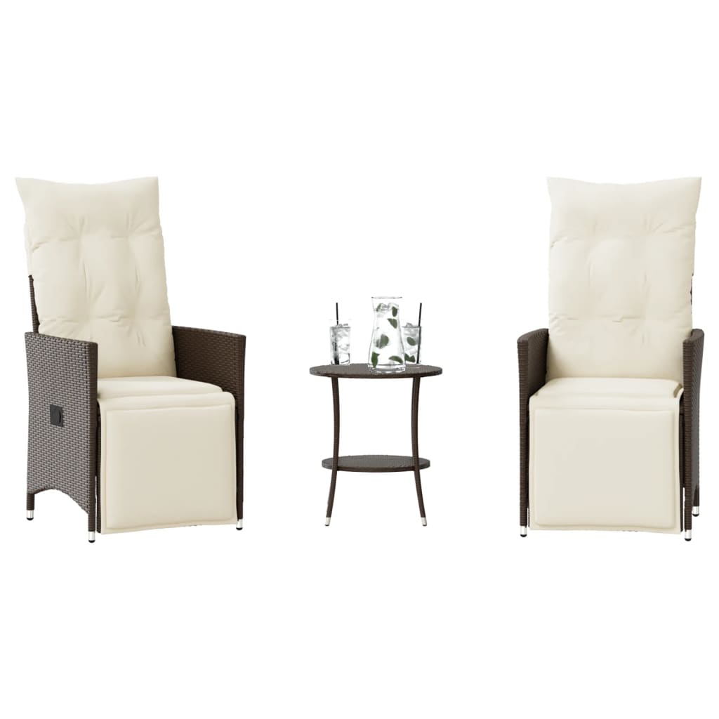 3-delige Bistroset met kussens poly rattan bruin is nu te koop bij PeponiXL, paradijselijk wonen!