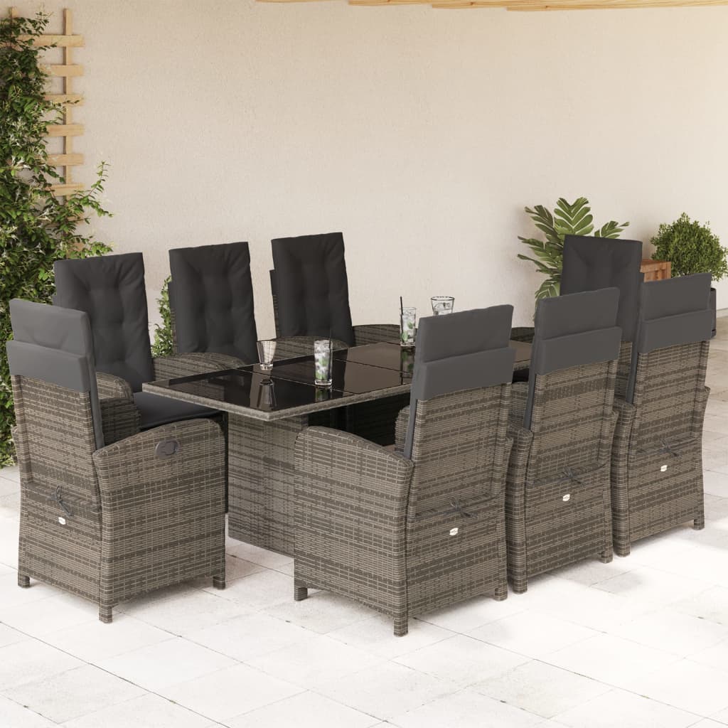 9-delige Tuinset met kussens poly rattan grijs is nu te koop bij PeponiXL, paradijselijk wonen!