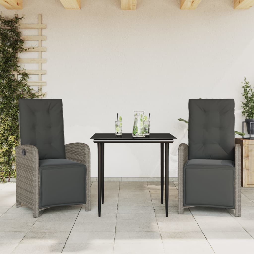 3-delige Bistroset met kussens poly rattan grijs is nu te koop bij PeponiXL, paradijselijk wonen!