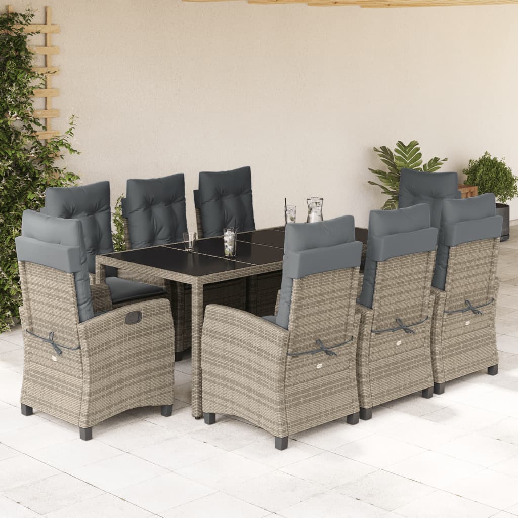 9-delige Tuinset met kussens poly rattan grijs is nu te koop bij PeponiXL, paradijselijk wonen!