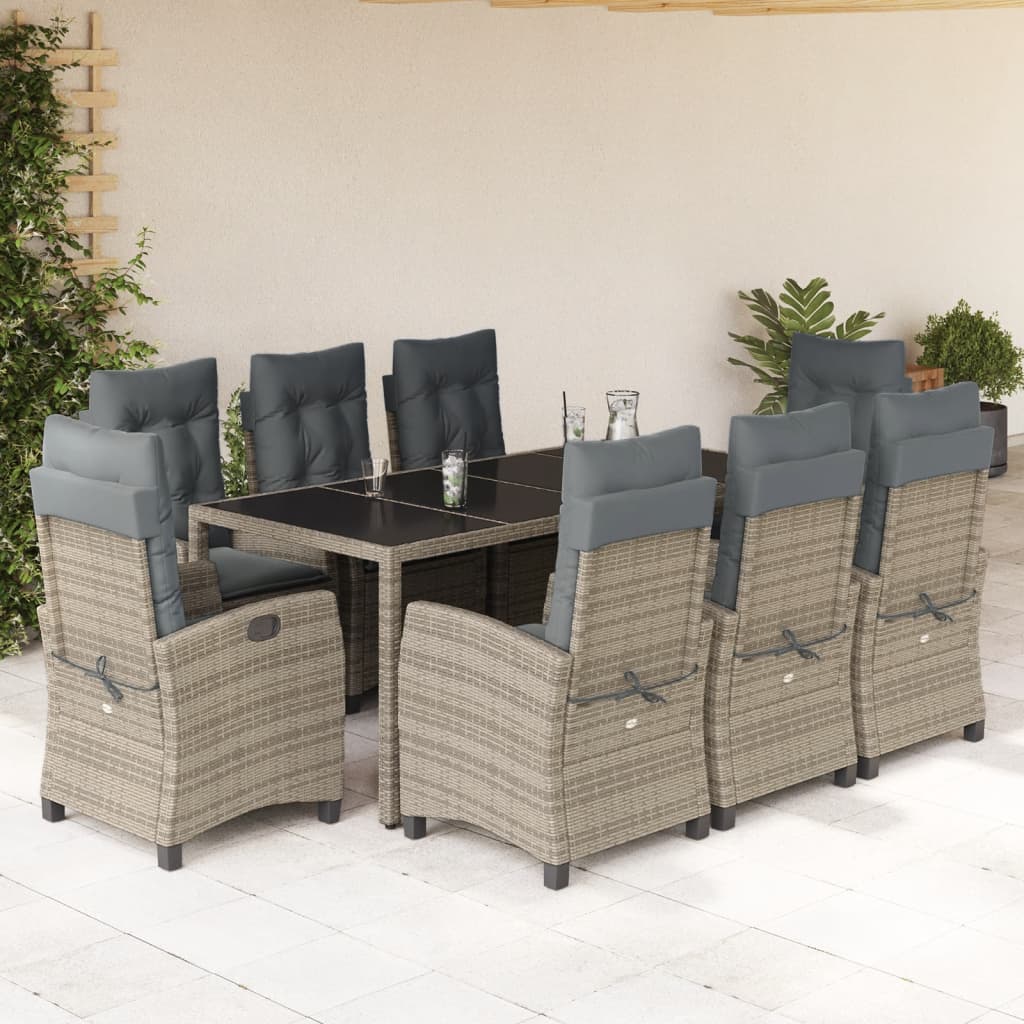 9-delige Tuinset met kussens poly rattan grijs is nu te koop bij PeponiXL, paradijselijk wonen!