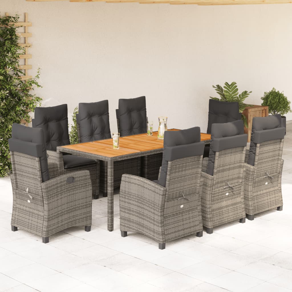 9-delige Tuinset met kussens poly rattan grijs is nu te koop bij PeponiXL, paradijselijk wonen!