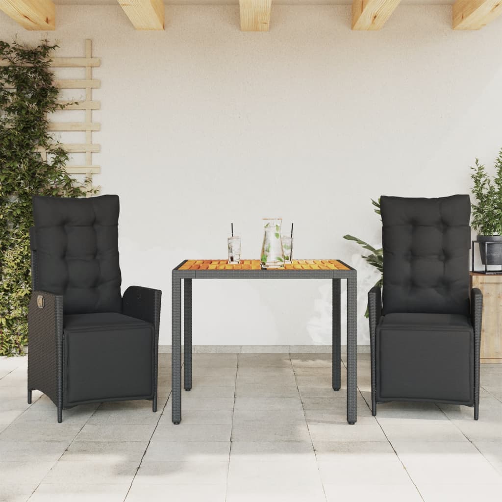 3-delige Tuinset met kussens poly rattan zwart is nu te koop bij PeponiXL, paradijselijk wonen!