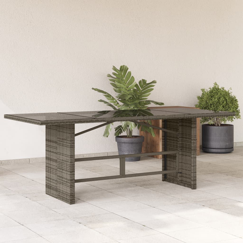 Tuintafel met glazen blad 190x80x75 cm poly rattan grijs is nu te koop bij PeponiXL, paradijselijk wonen!