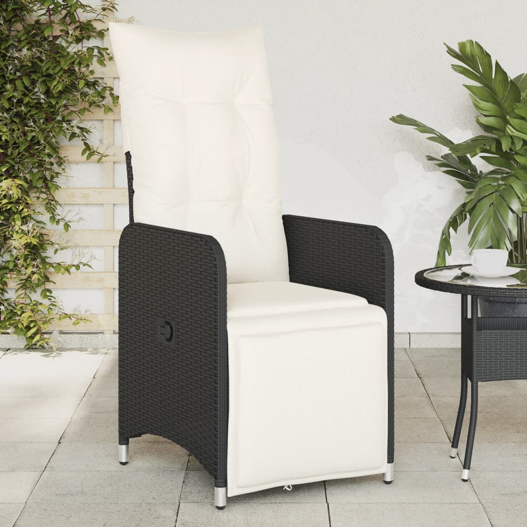 Tuinstoel verstelbaar met kussens poly rattan zwart is nu te koop bij PeponiXL, paradijselijk wonen!