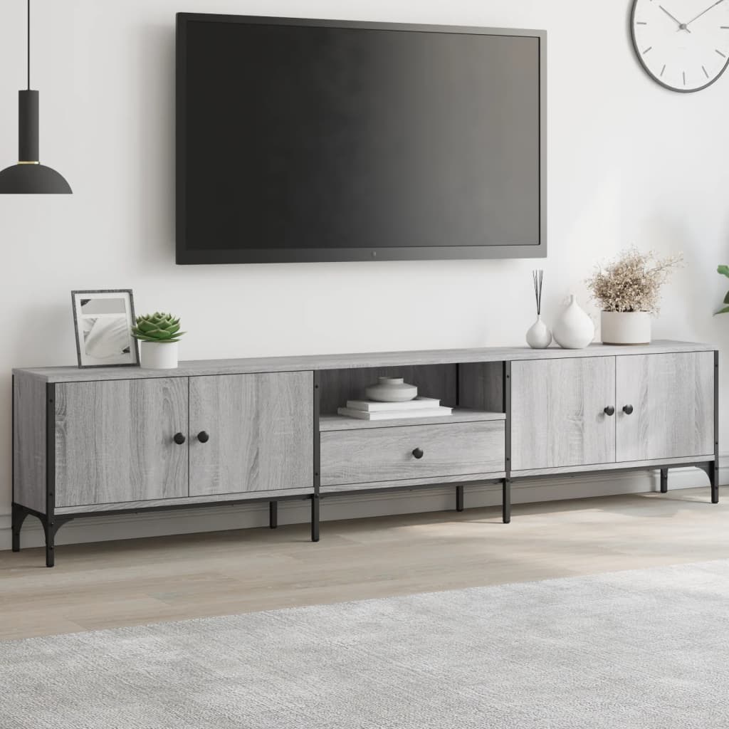 Tv-meubel met lade 200x25x44 cm bewerkt hout grijs sonoma eiken is nu te koop bij PeponiXL, paradijselijk wonen!