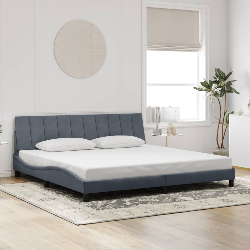 Bedframe zonder matras "Hanko" 200x200 cm fluweel donkergrijs is nu te koop bij PeponiXL, paradijselijk wonen!