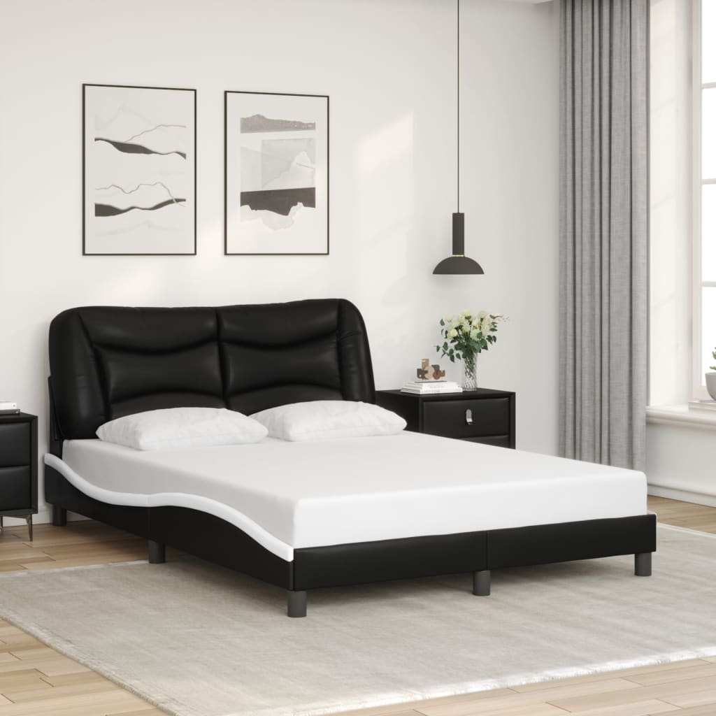Bedframe zonder matras "Hvar" kunstleer zwart en wit 140x200 cm is nu te koop bij PeponiXL, paradijselijk wonen!