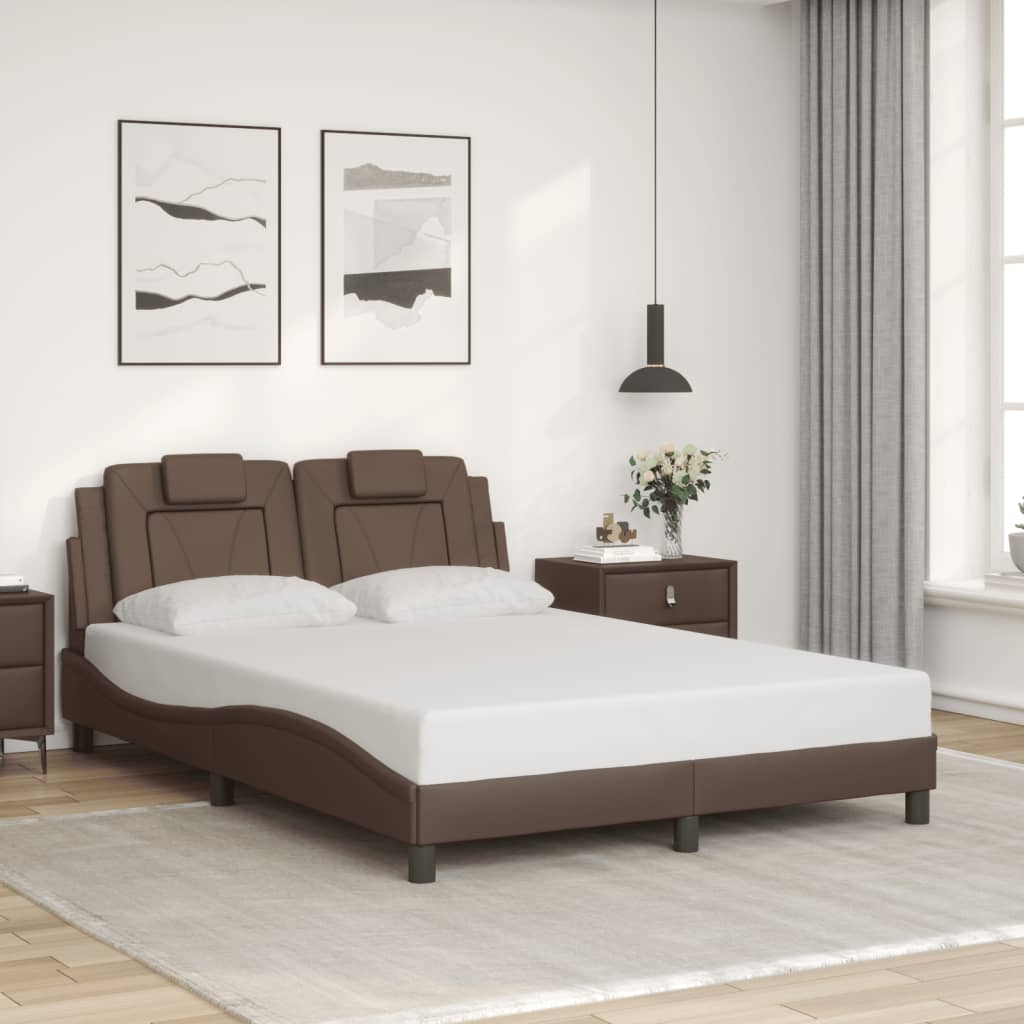 Bedframe "Viana" zonder matras kunstleer bruin 120x200 cm is nu te koop bij PeponiXL, paradijselijk wonen!
