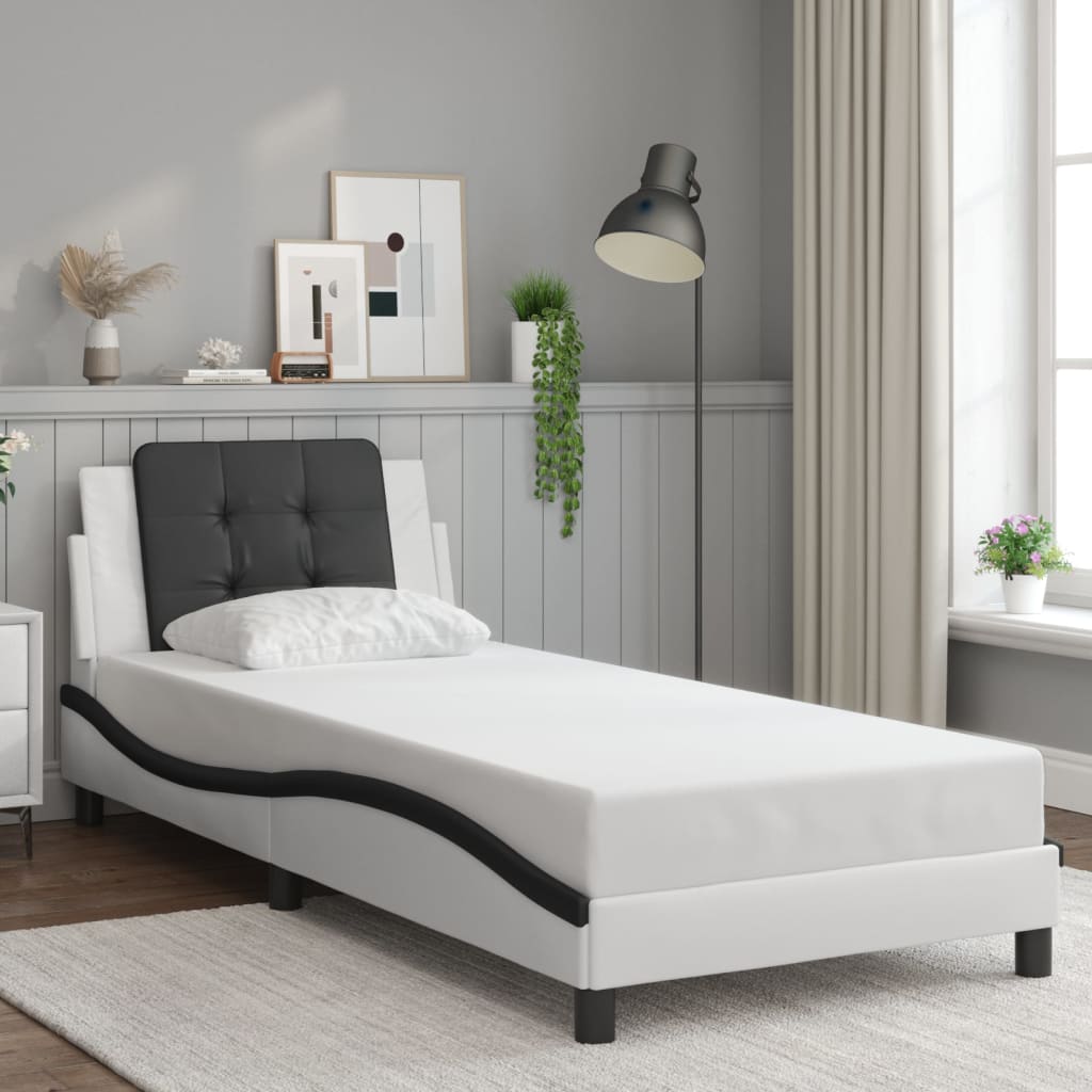 Bedframe zonder matras "Zadar" kunstleer wit en zwart 80x200 cm is nu te koop bij PeponiXL, paradijselijk wonen!
