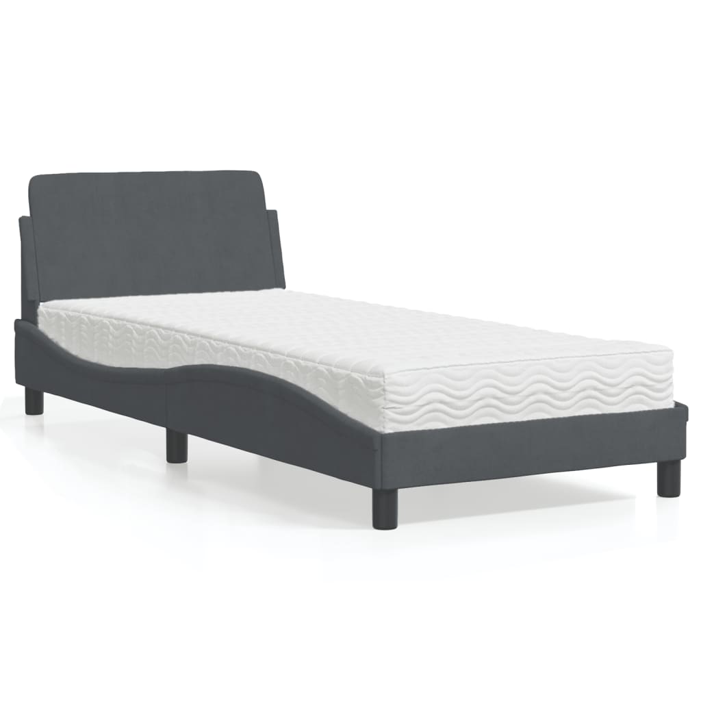 Bed met matras "Dover" fluweel donkergrijs 90x200 cm is nu te koop bij PeponiXL, paradijselijk wonen!