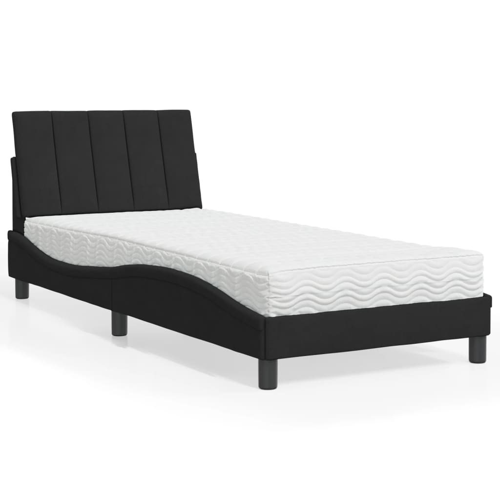 Bed met matras "Hanko" fluweel zwart 80x200 cm is nu te koop bij PeponiXL, paradijselijk wonen!