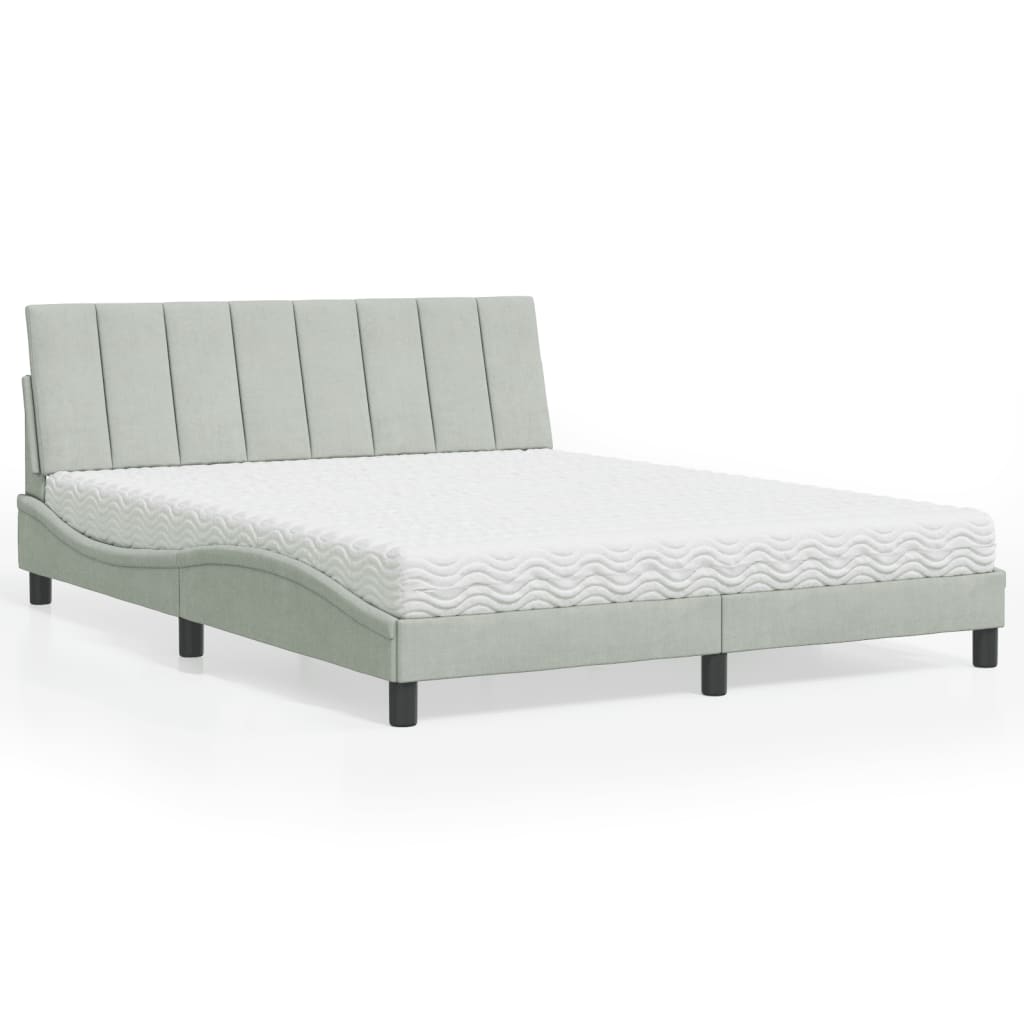 Bed met matras "Hanko" fluweel lichtgrijs 160x200 cm is nu te koop bij PeponiXL, paradijselijk wonen!