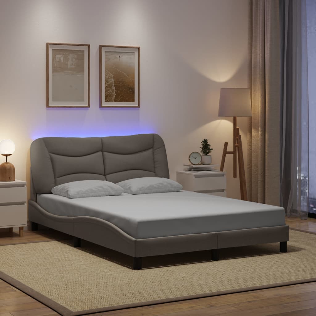 Bedframe met LED zonder matras "Hvar" 140x190 cm stof taupe is nu te koop bij PeponiXL, paradijselijk wonen!