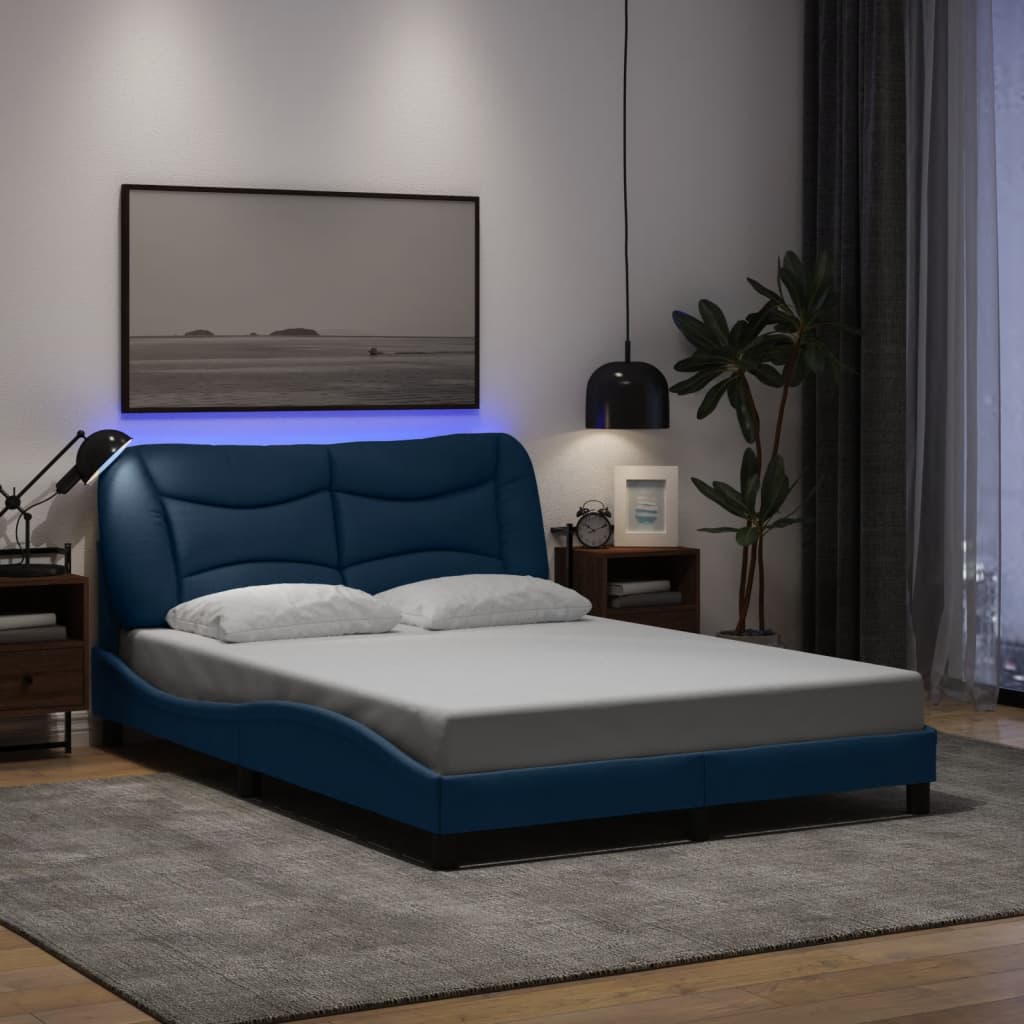Bedframe met LED zonder matras "Hvar" 140x190 cm stof blauw is nu te koop bij PeponiXL, paradijselijk wonen!