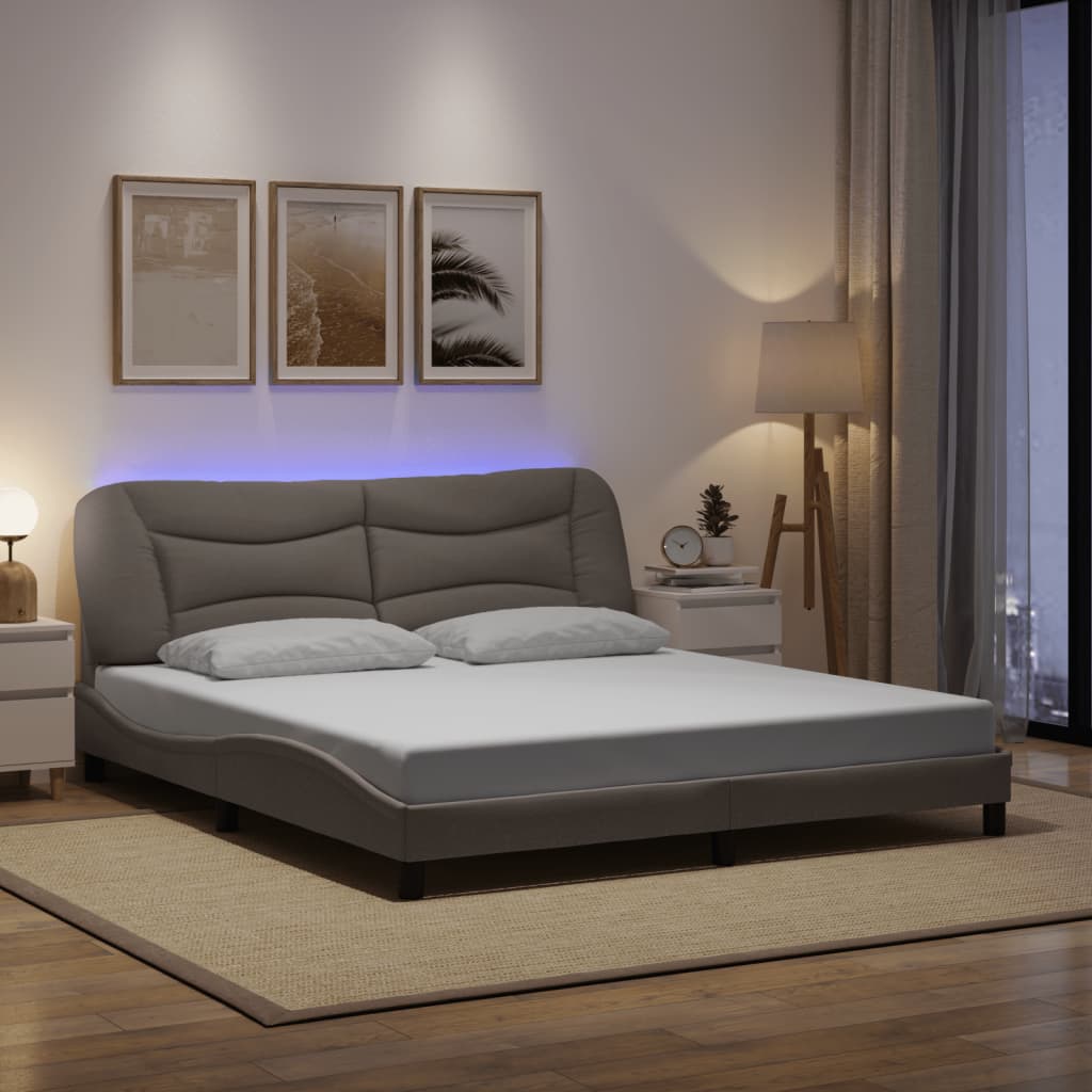 Bedframe met LED zonder matras "Hvar" 180x200 cm stof taupe is nu te koop bij PeponiXL, paradijselijk wonen!