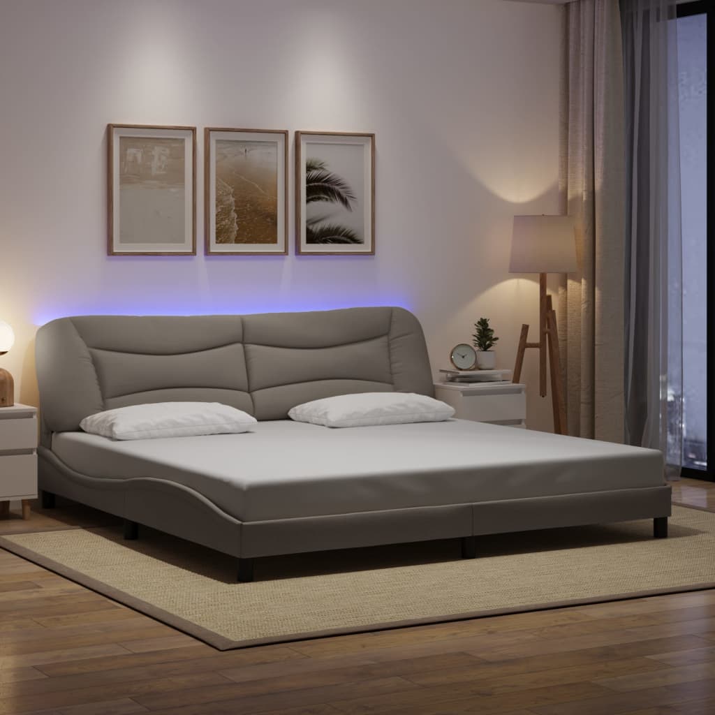 Bedframe met LED zonder matras "Hvar" 200x200 cm stof taupe is nu te koop bij PeponiXL, paradijselijk wonen!