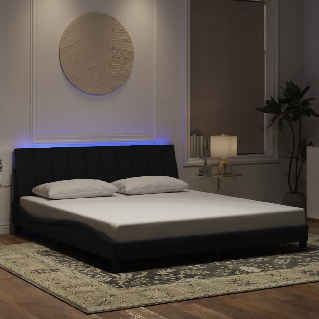 Bedframe met LED zonder matras "Hanko" fluweel zwart 180x200 cm is nu te koop bij PeponiXL, paradijselijk wonen!