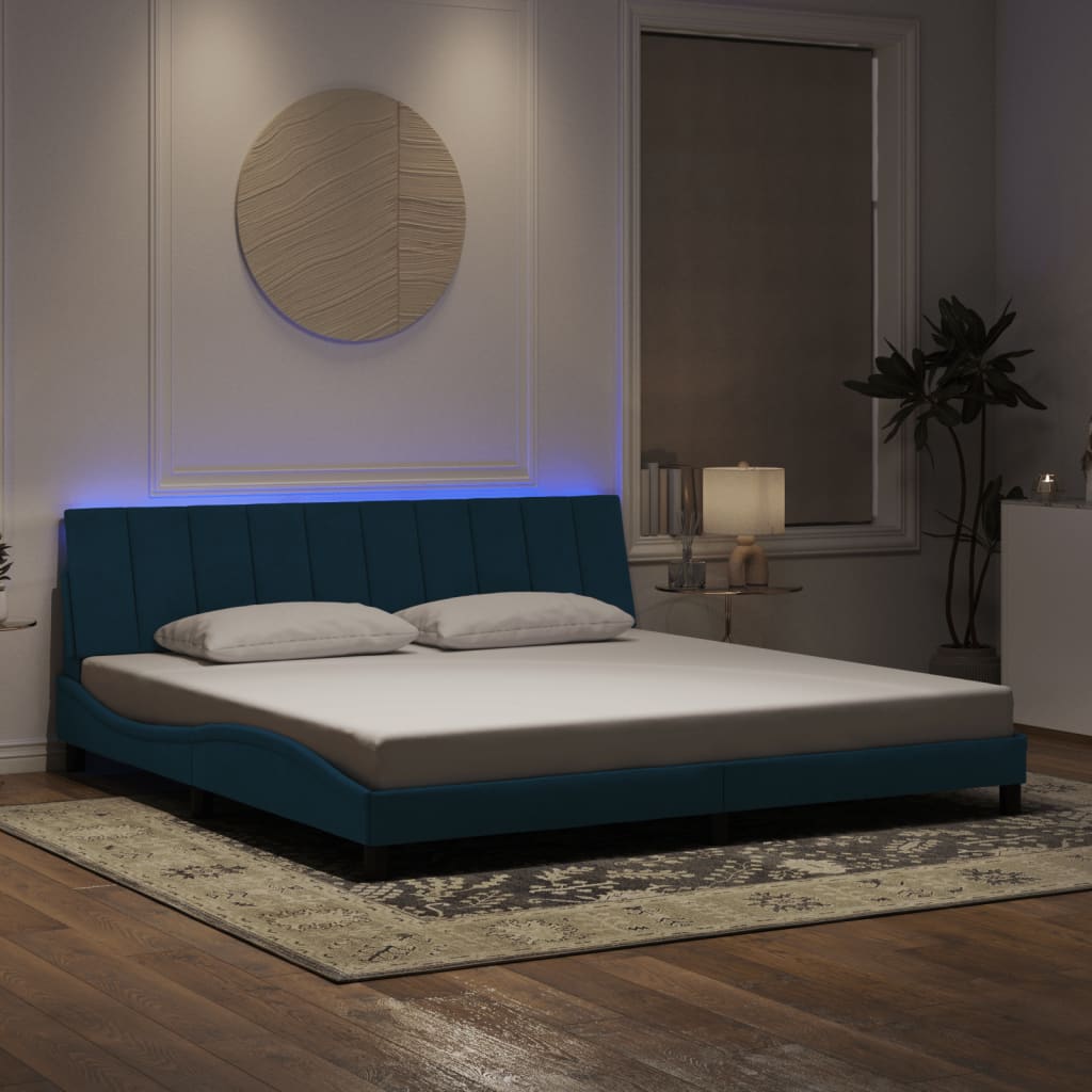 Bedframe met LED zonder matras "Hanko" fluweel blauw 200x200 cm is nu te koop bij PeponiXL, paradijselijk wonen!