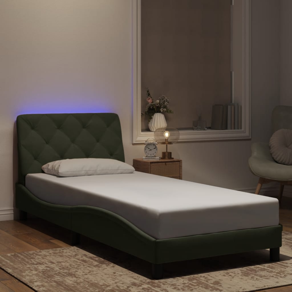 Bedframe met LED zonder matras fluweel lichtgrijs 90x190 cm is nu te koop bij PeponiXL, paradijselijk wonen!