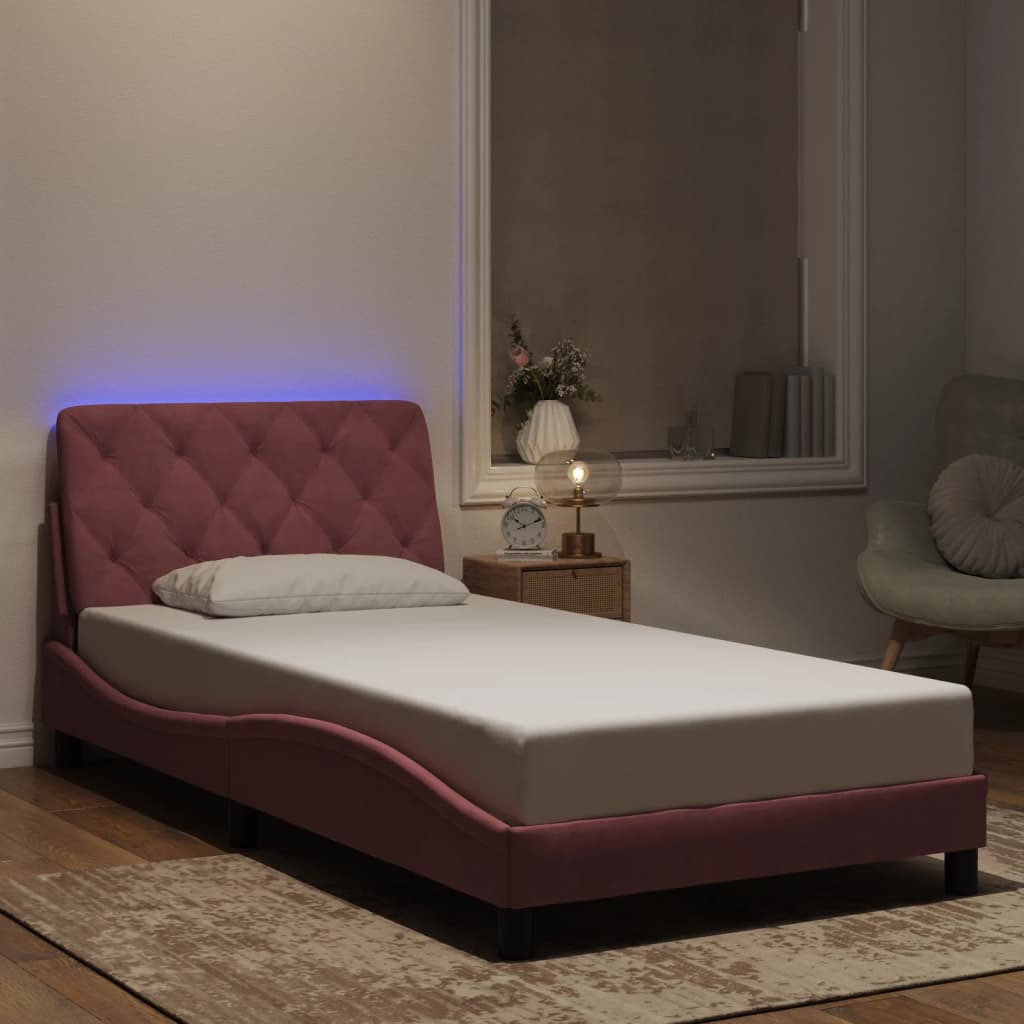 Bedframe met LED zonder matras fluweel roze 100x200 cm is nu te koop bij PeponiXL, paradijselijk wonen!