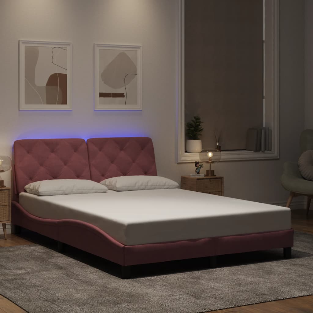 Bedframe met LED zonder matras fluweel roze 140x190 cm is nu te koop bij PeponiXL, paradijselijk wonen!
