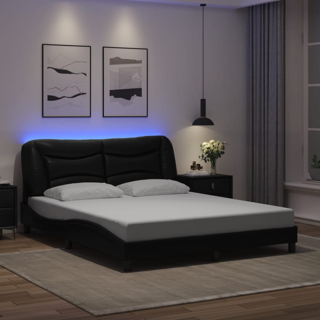 Bedframe met LED zonder matras "Hvar" zwart 160x200 cm is nu te koop bij PeponiXL, paradijselijk wonen!