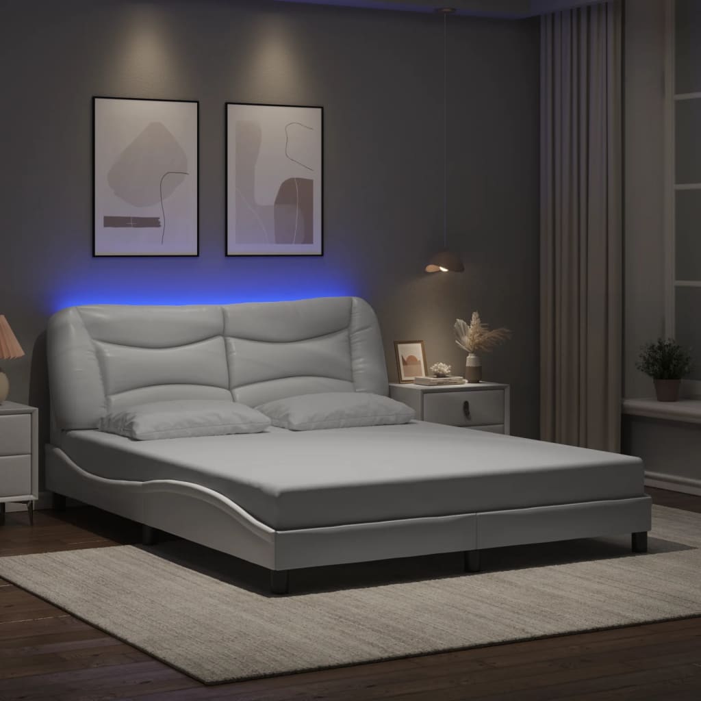 Bedframe met LED zonder matras "Hvar" wit 160x200 cm is nu te koop bij PeponiXL, paradijselijk wonen!