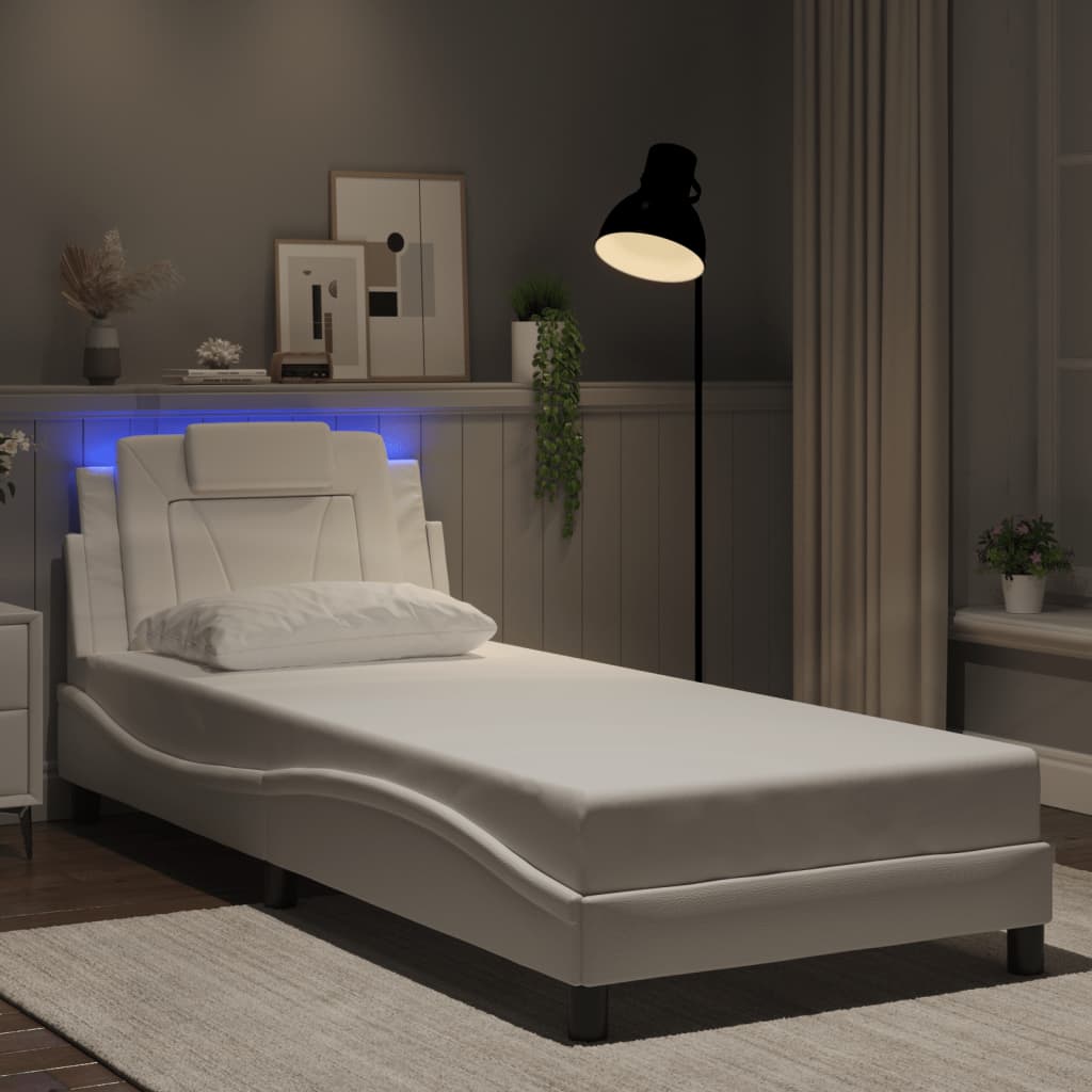 Bedframe met LED-verlichting kunstleer wit 80x200 cm is nu te koop bij PeponiXL, paradijselijk wonen!
